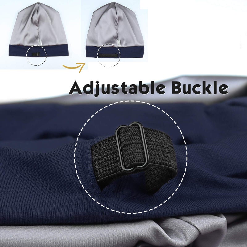 FocusCare Frizzy Hair Headwear Cap Elastic Sleep Bonnet Gifts for Women with Curly Navy - Image 3